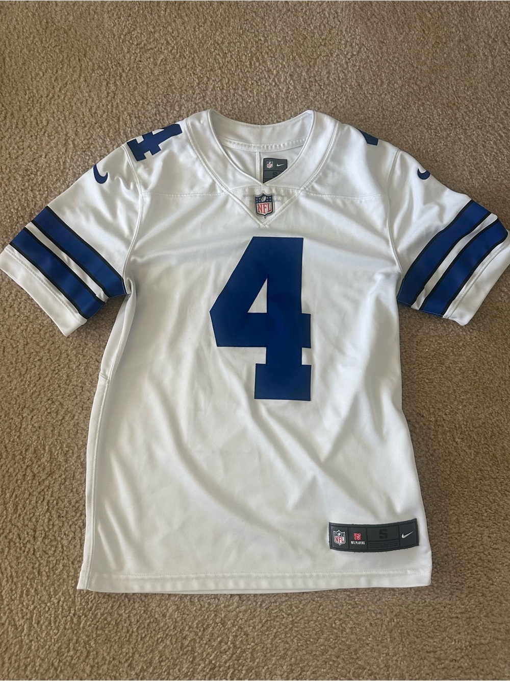 NFL Dallas Cowboys #4 White and Blue Jersey by Nike